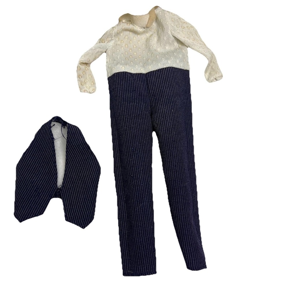 Vintage Barbie Outfit Jumpsuit Vest Blue White